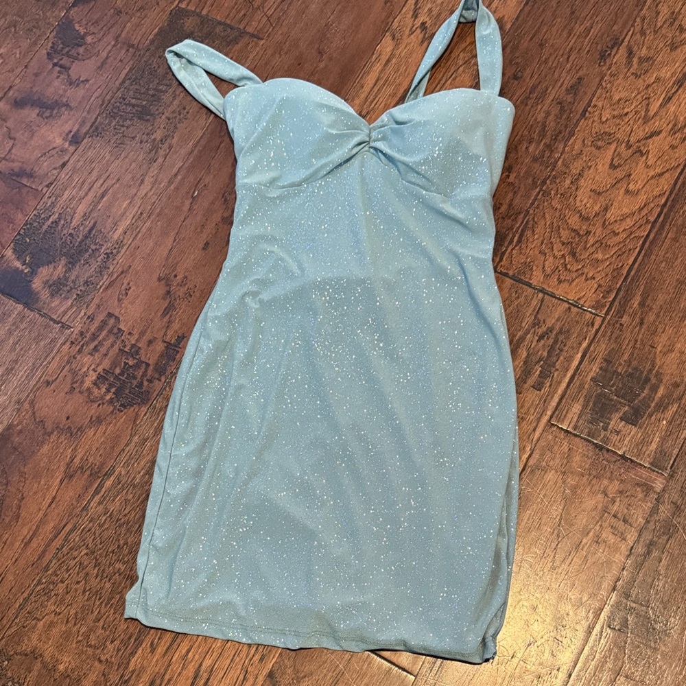 Windsor Sparkle Mini Dress in Soft Blue